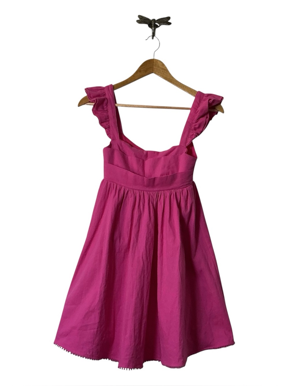 Hello Molly Hot Pink Linen Blend Mini Dress Ruffle Strap Pom Pom Hem Sz US 2 XS
